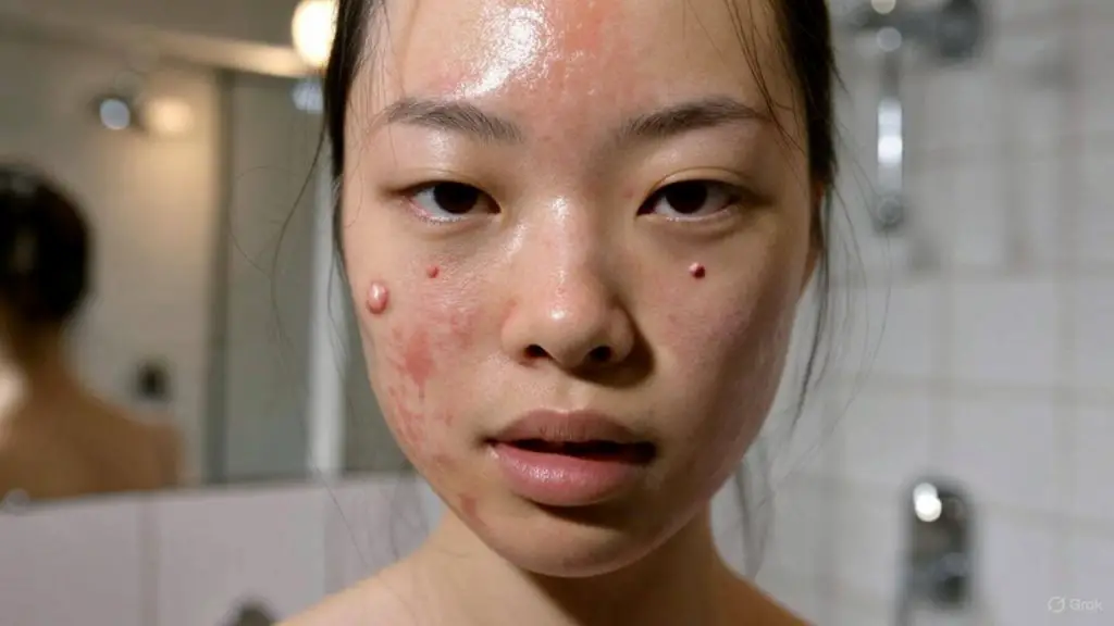 Girl with one pimple on cheek before using pimple patch treatment